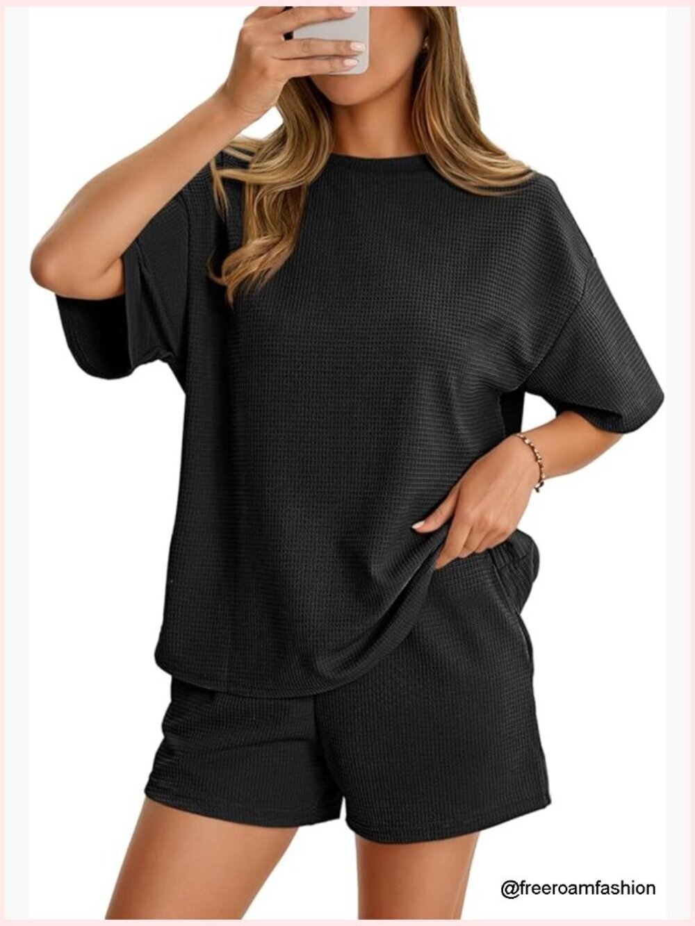 Waffle Knit 2 Piece Lounge Set Matching Shorts Set Women Summer